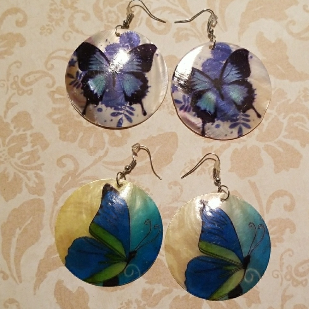 Set of two blue butterfly earrings